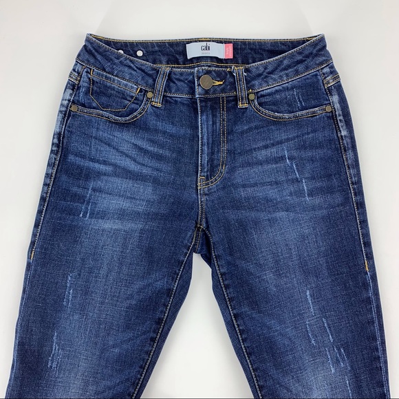 Cabi Clothing Authentic High Straight Dark Wash Distressed Jeans, #3561, 2 - Picture 4 of 16